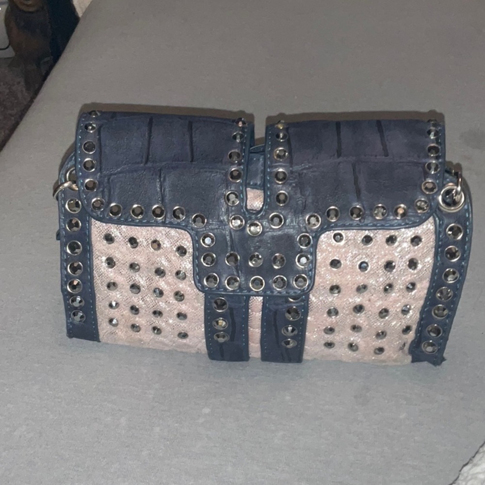 Blue Elegance Rhinestone Studded Small Glam Handbag.